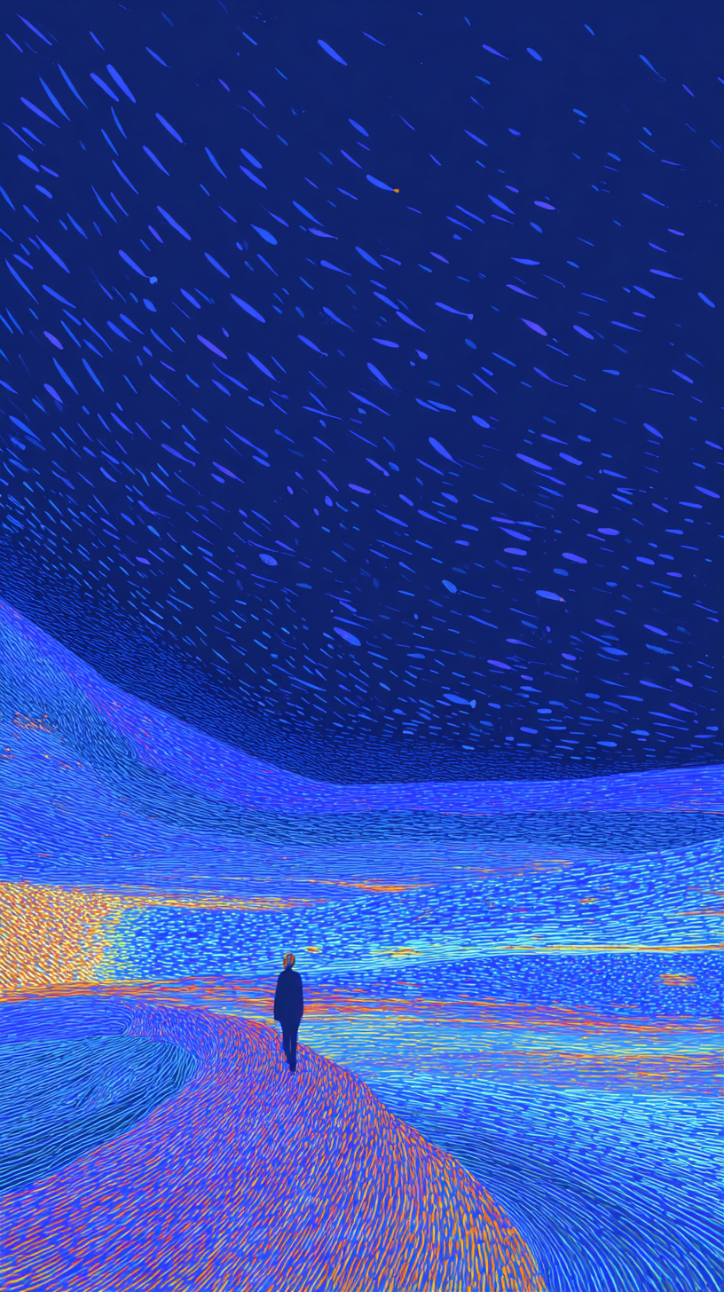 This fantasy artwork depicts a vibrant and surreal deep ocean tunnel
