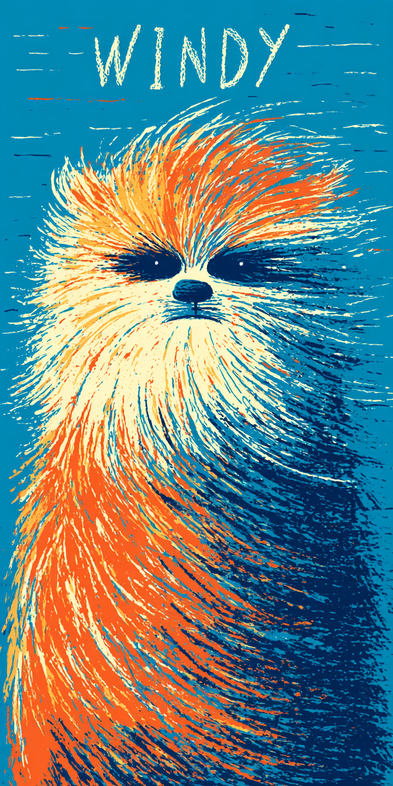 Chewbacca illustré en chiot venteux sur fond bleu