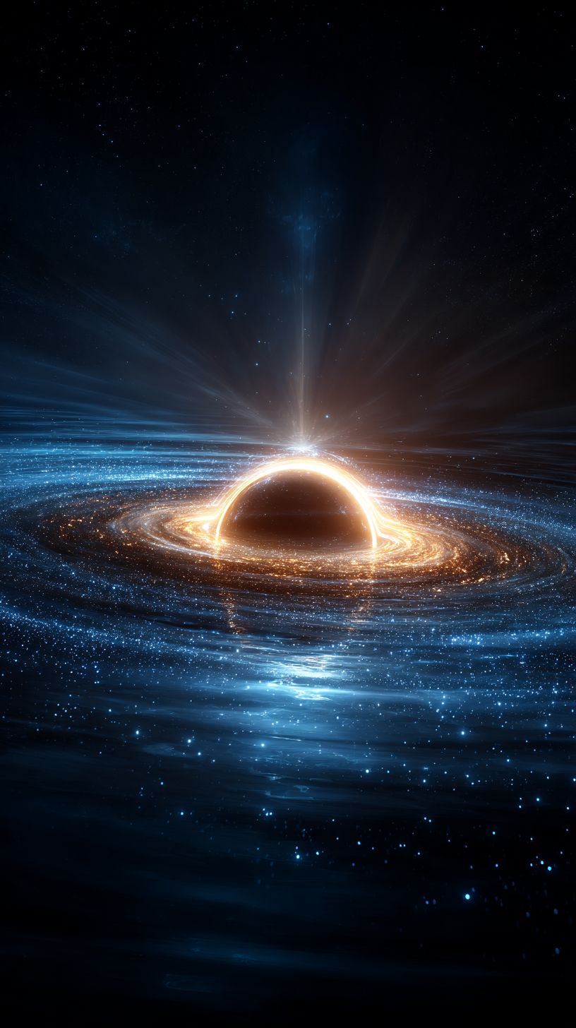 A light beam piercing through a black hole causing a plasma explosion