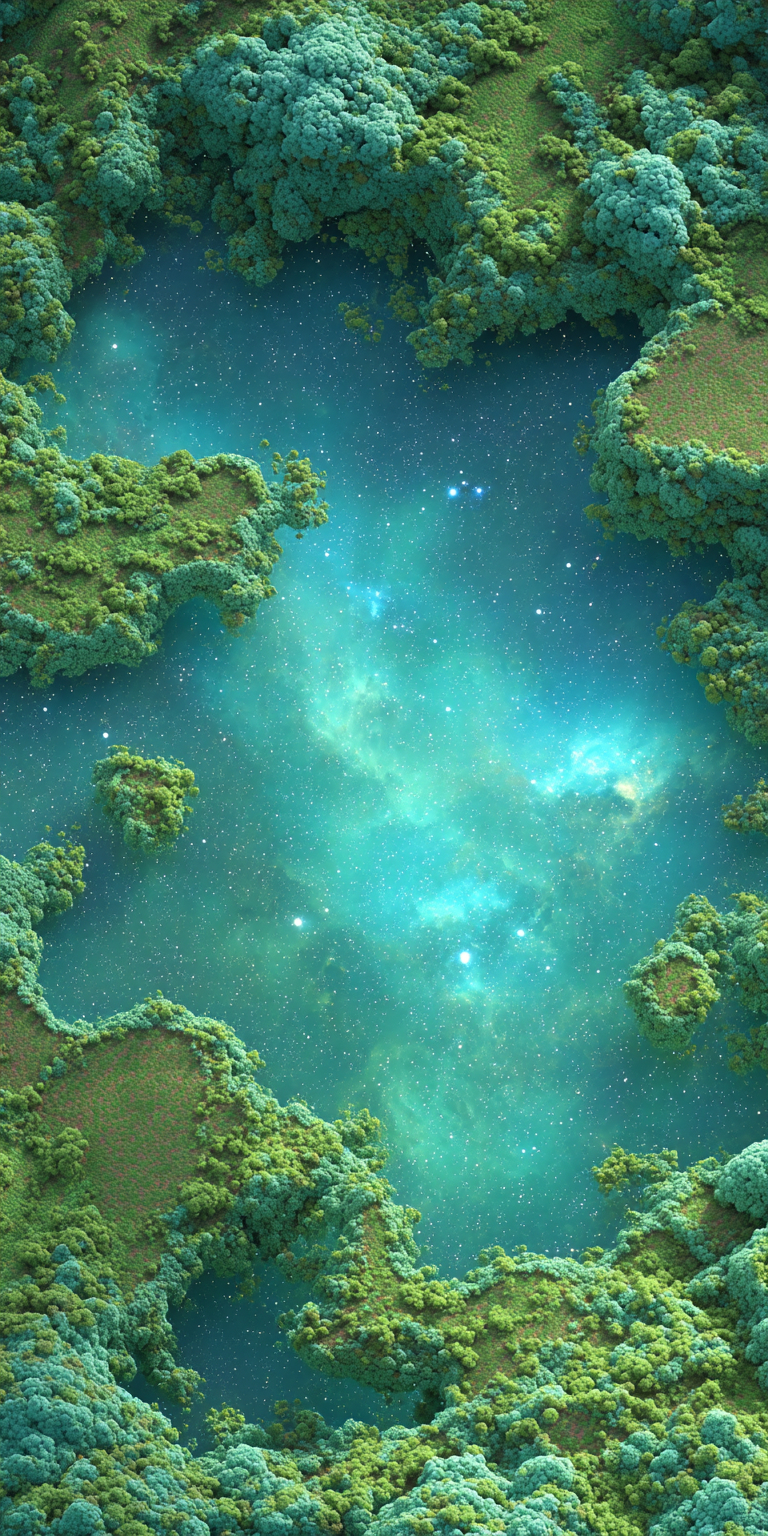 這是一個由星系夢幻發光泥環境構成的風景從上方視角看