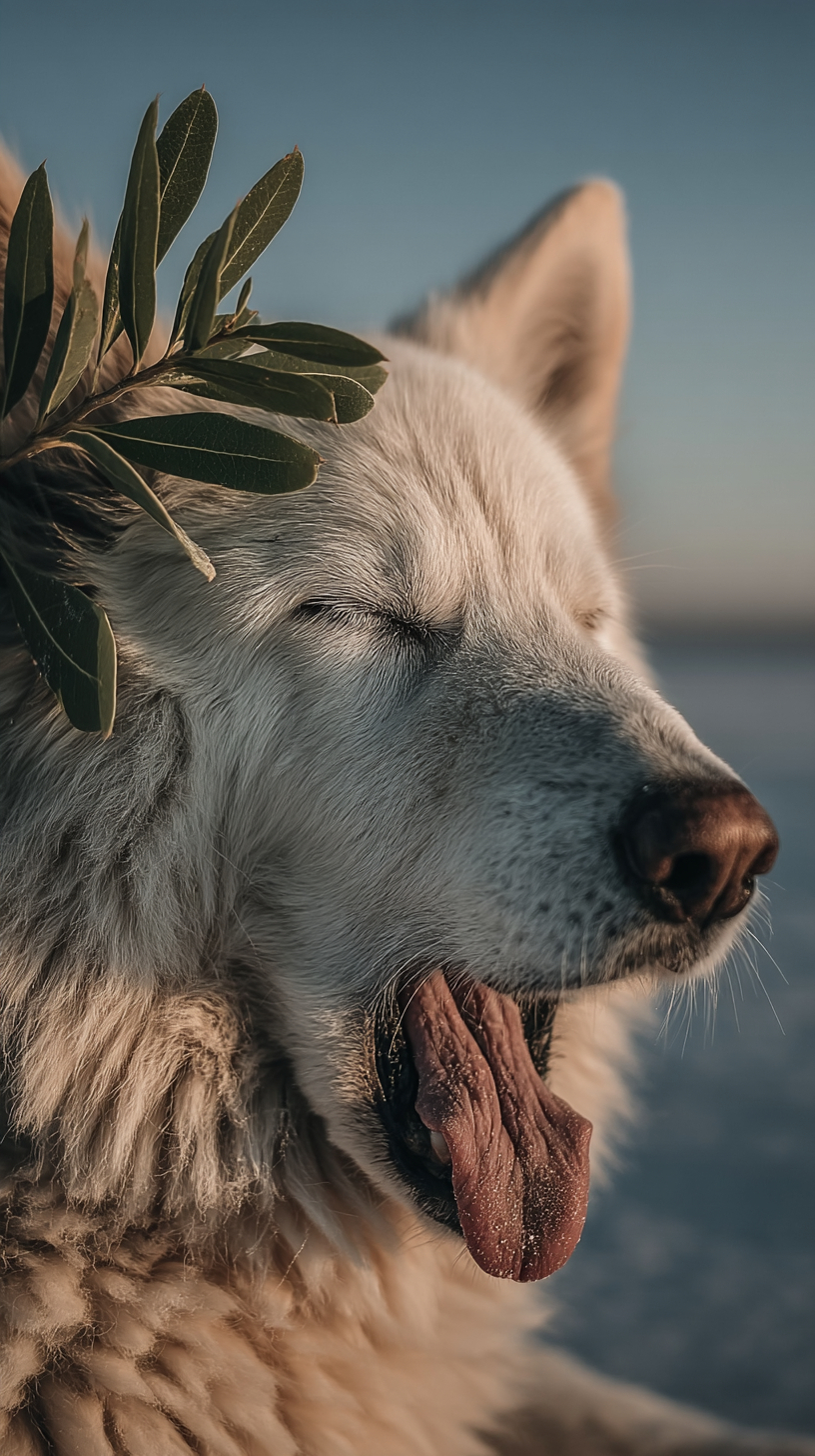 图片主角是一只可爱的白色德国牧羊犬