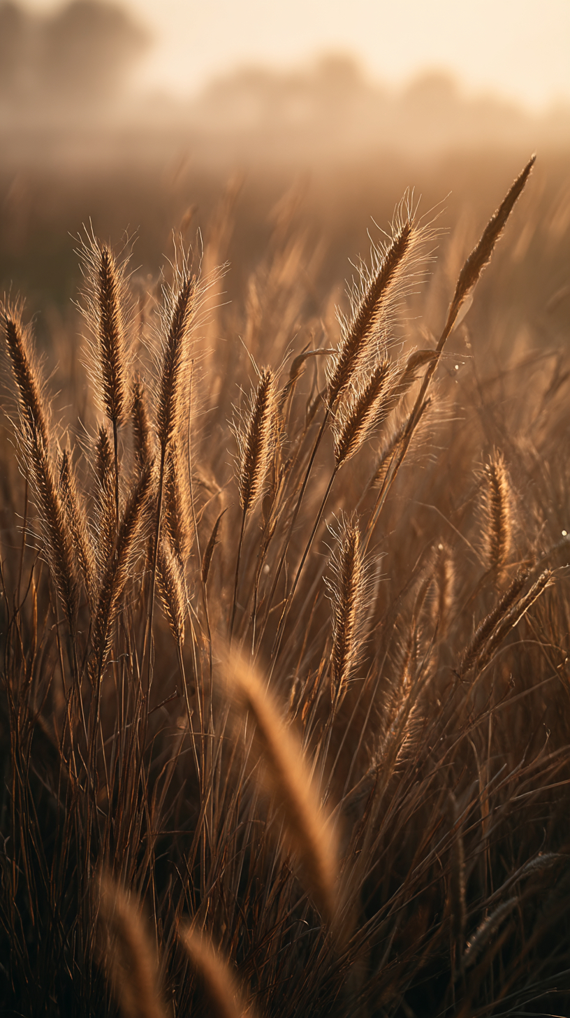 Extra long view of a wheat field in beautiful nature with foggy weather and high-resolution photography