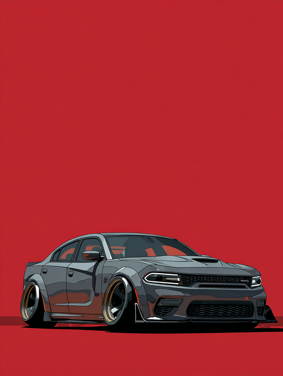 Ein T-Shirt-Design des grauen Dodge Charger Hellcat Widebody 2022