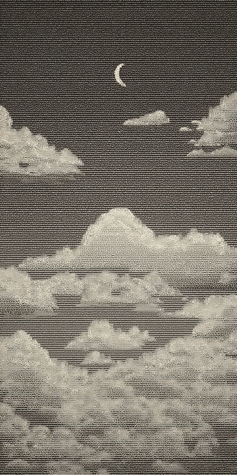 銀色的月光照耀下，蓬鬆的雲朵在夜空中漂浮