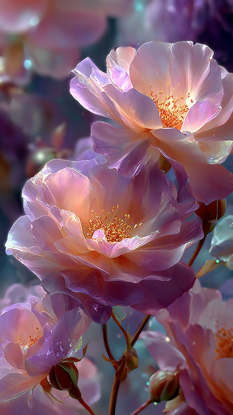 Abstract watercolor roses in soft pink and lavender hues