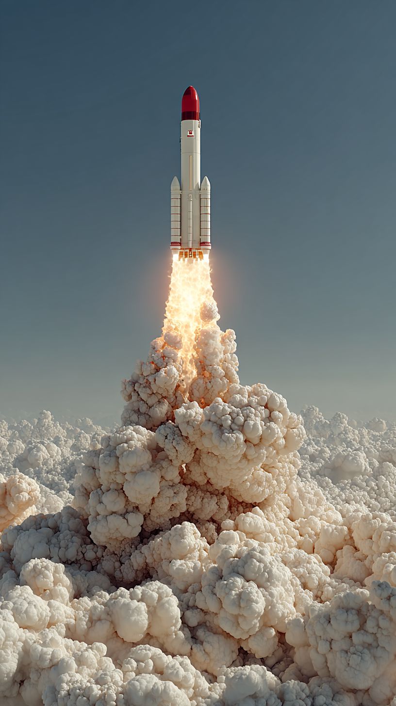A white missile emerging from a cloud