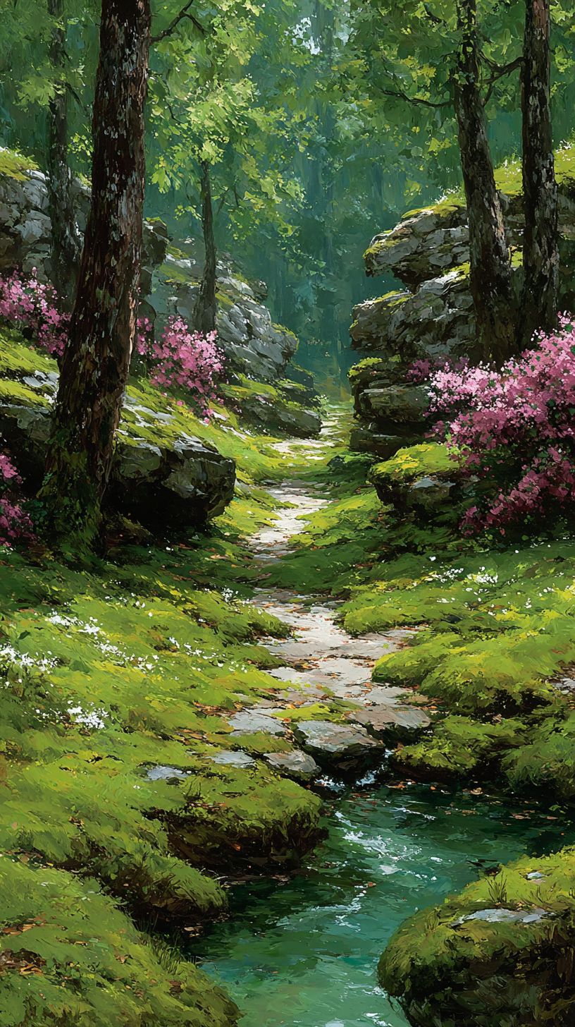 Uma cena serena de floresta na primavera