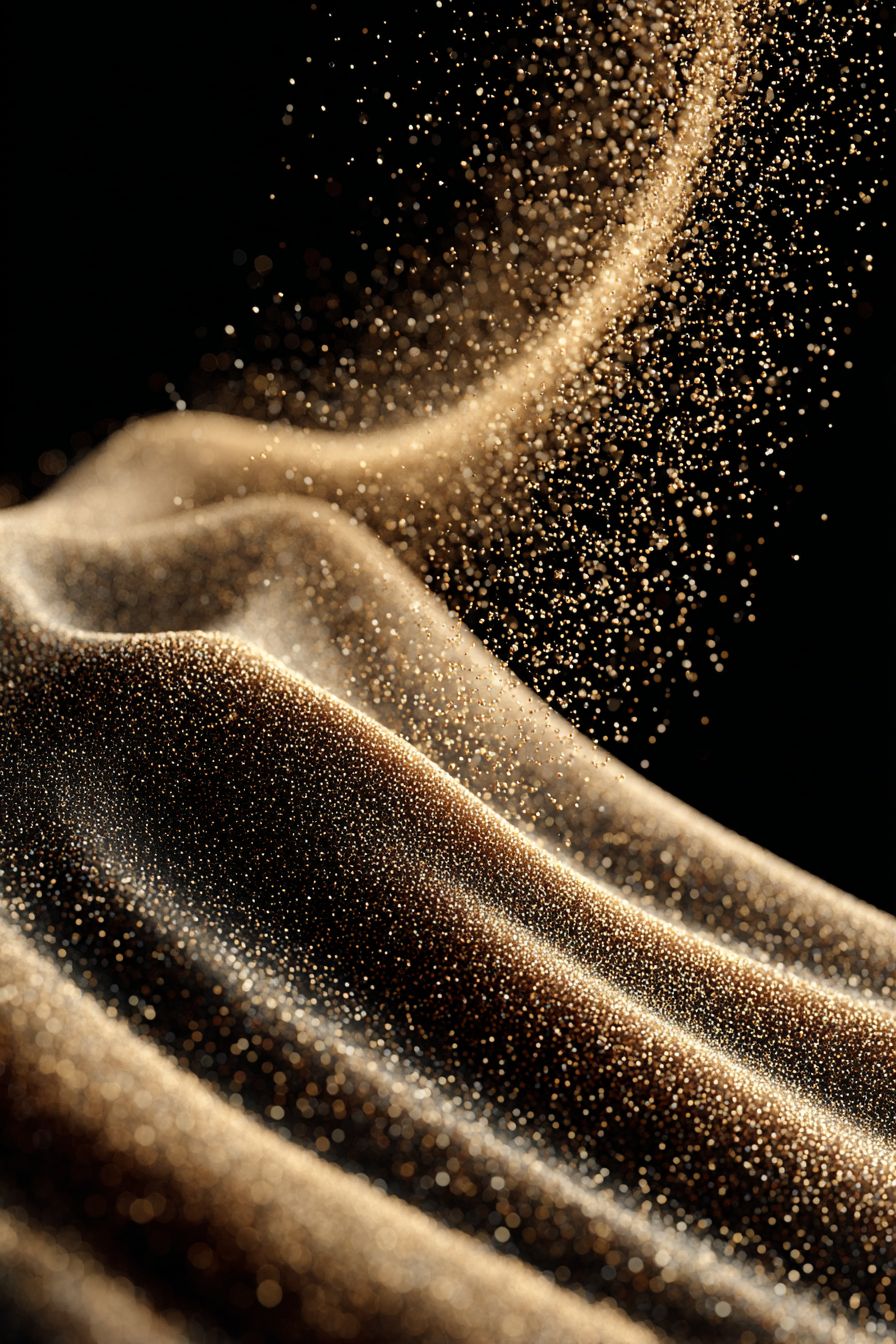Fine golden California desert sand particles gracefully lift and disperse in the air