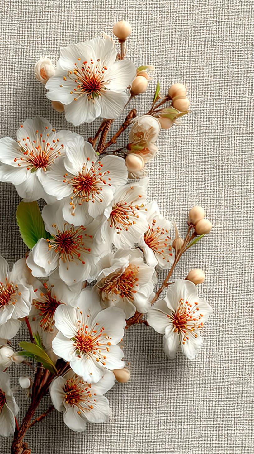 Fundo de marfim limpo com um grupo de pequenas jasmim branco no canto inferior direito e delicados toques de pérola