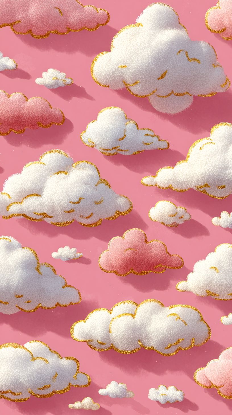 Padrão de nuvens no estilo de cartoon em um fundo rosa suave, perfeito para papéis de parede móveis