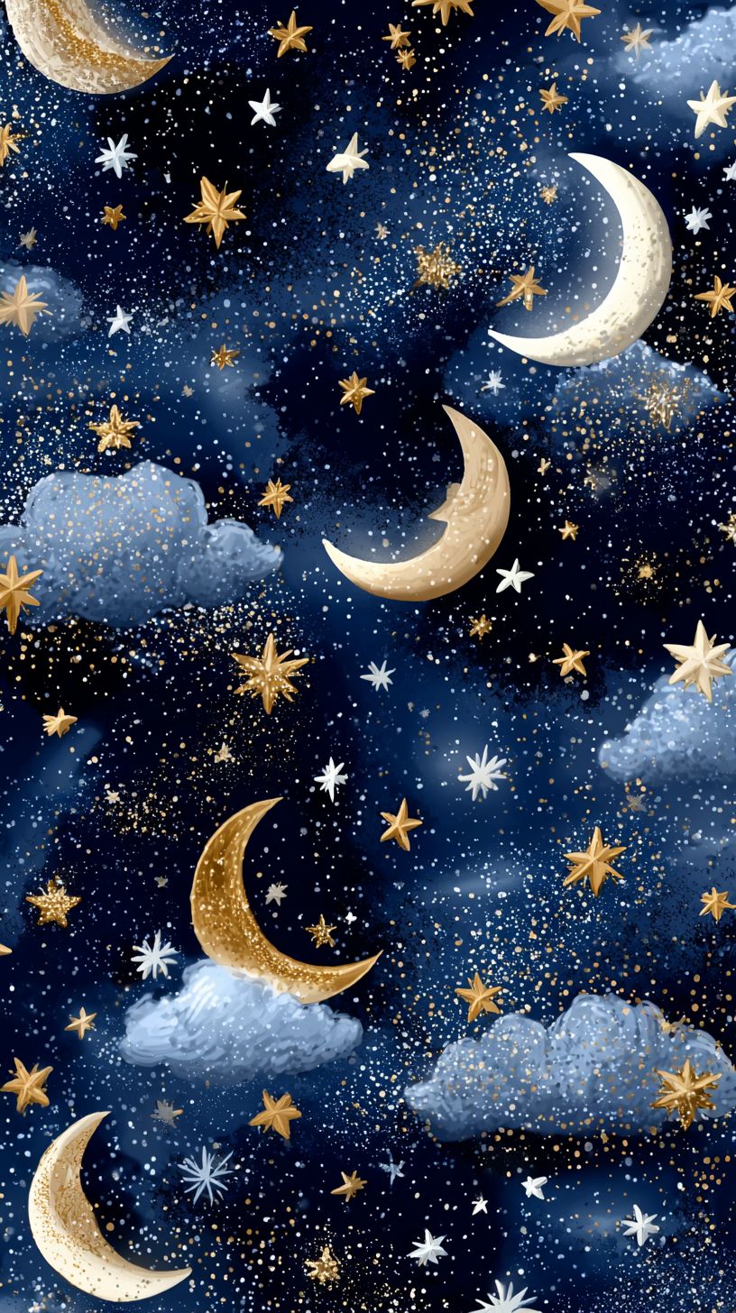 Whimsical starry night pattern perfect for mobile wallpapers