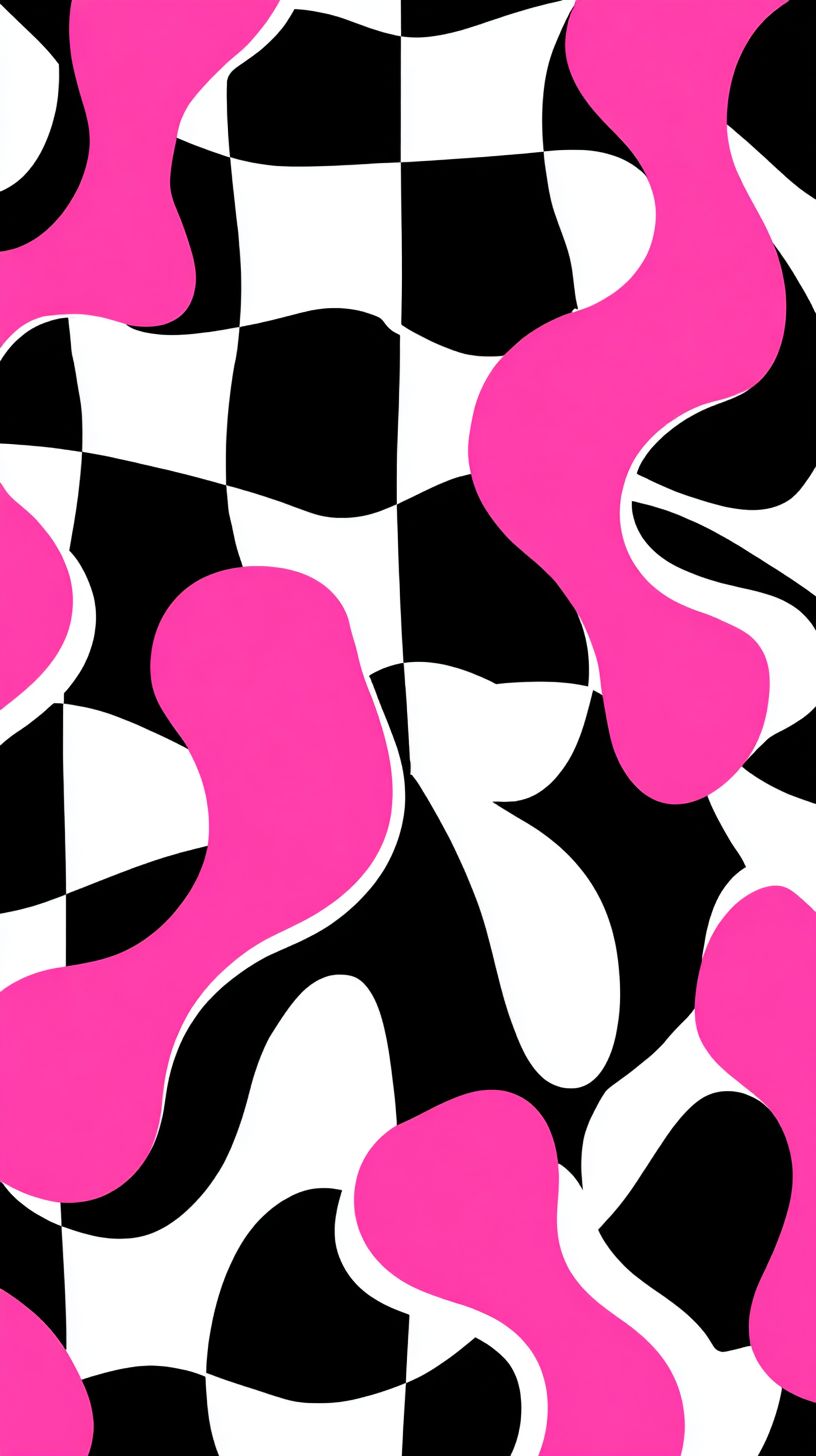 Ein Retro-Poster-Design mit einem wellenförmigen rosa und schwarzen Muster auf einem karierten Hintergrund