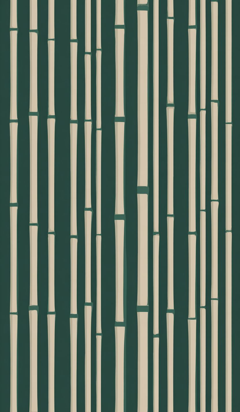 Patrón minimalista de bambú en verde oscuro y beige, adecuado para la decoración del hogar