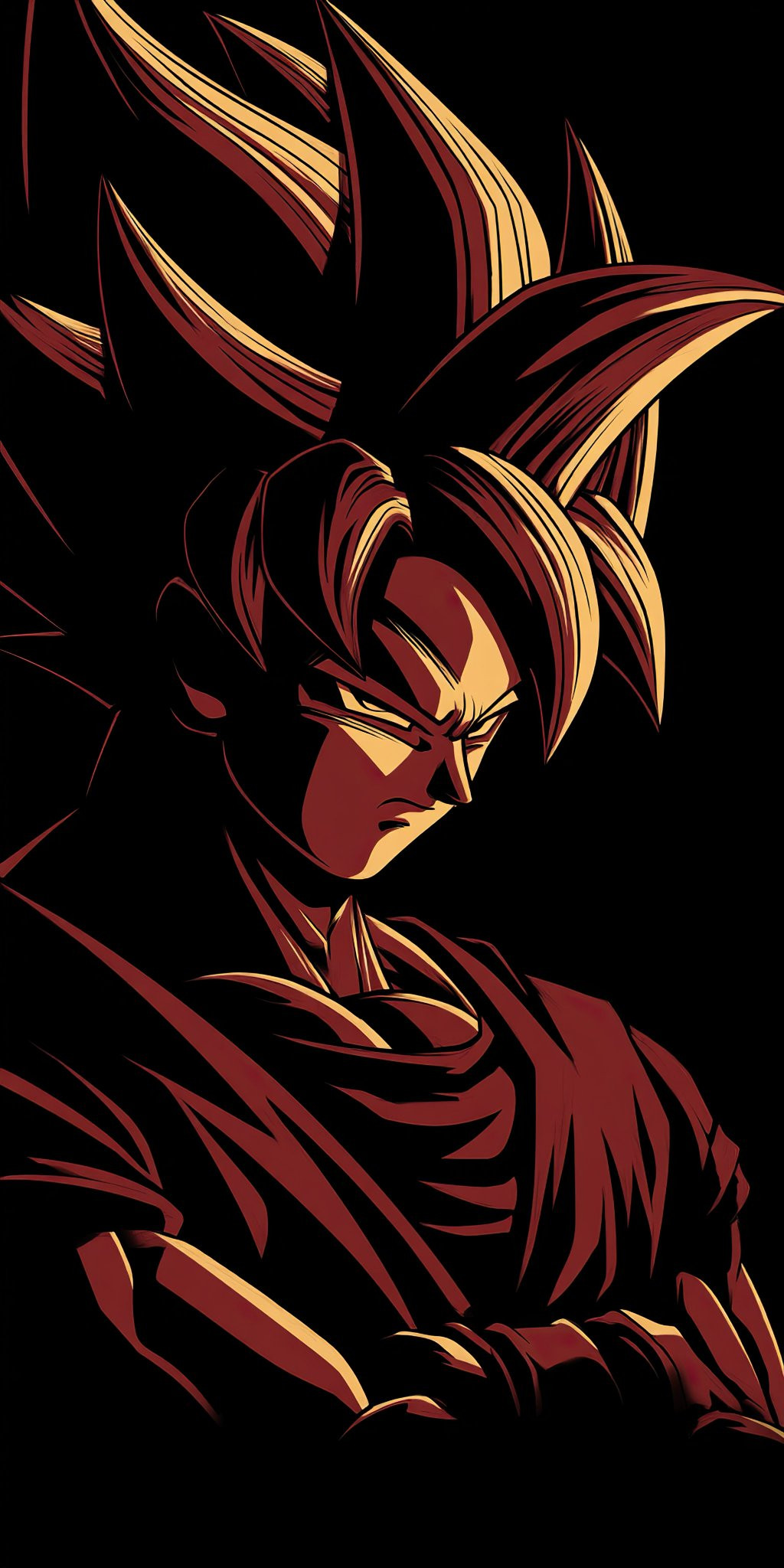 Cette image représente une version transformée de Goku dans le style anime