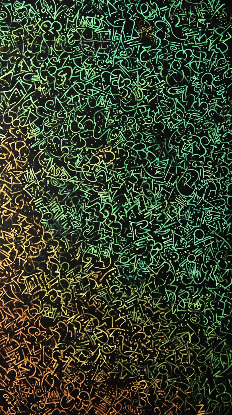 Muitas pequenas etiquetas de grafite e formas em um fundo preto