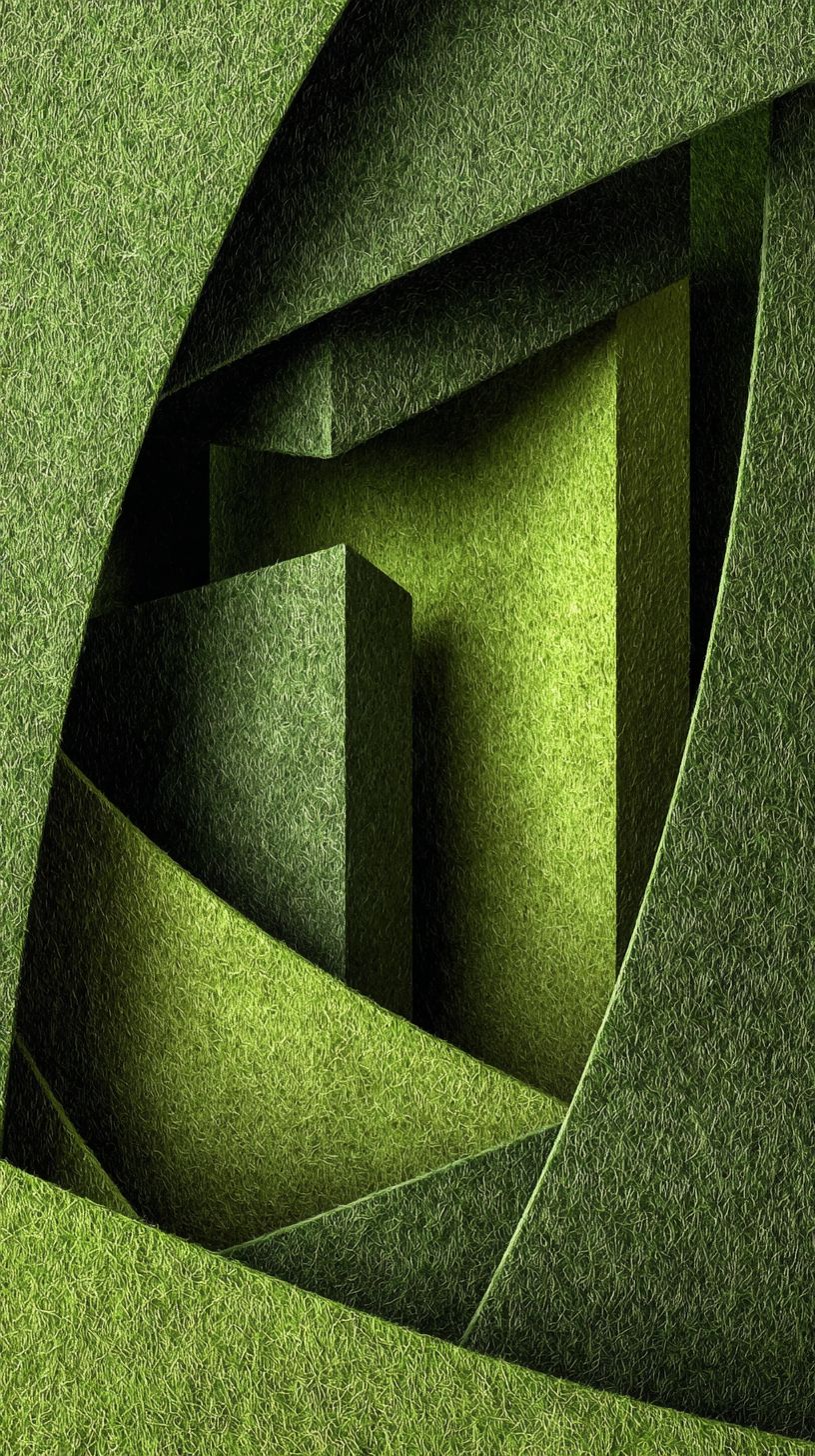 Abstract pine green origami-inspired design showcases minimalist geometric paper aesthetics