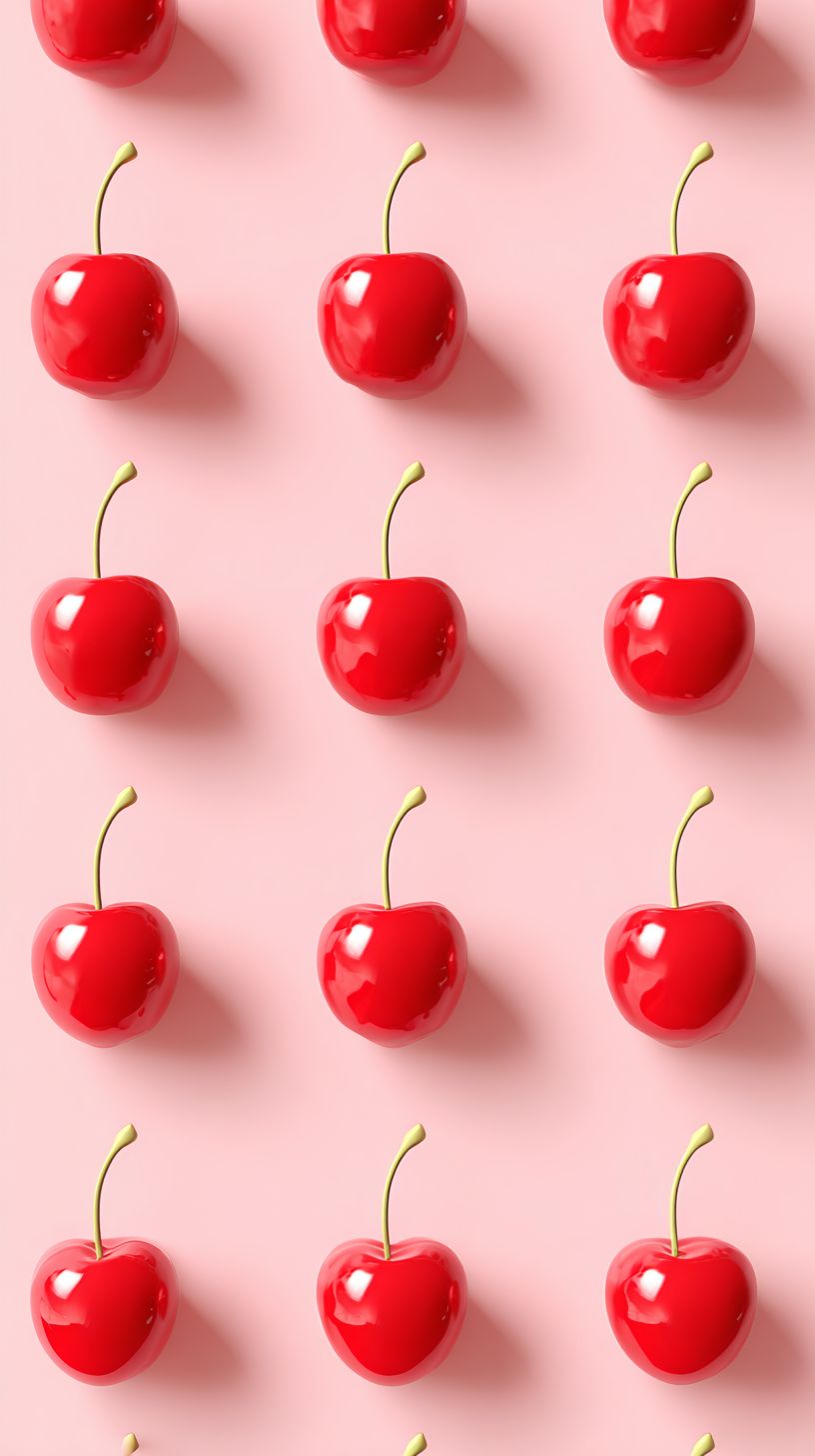 joli motif 3D sans couture de cerises rouges brillantes avec un fond rouge doux
