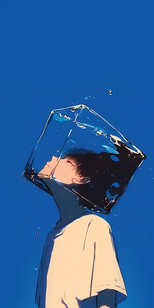 C'est une illustration d'anime surréaliste avec un garçon aux cheveux courts et un aquarium