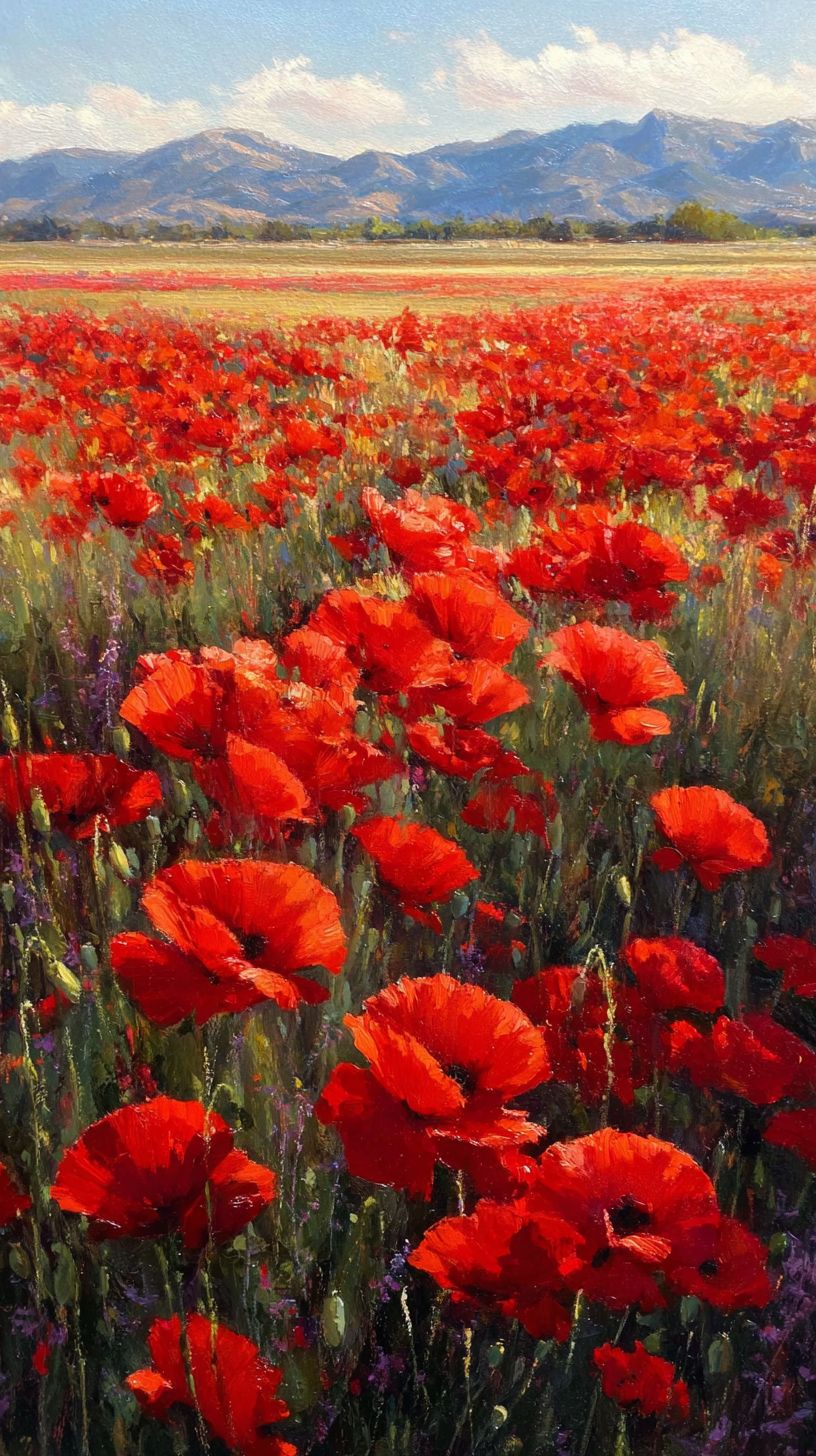 A field of blooming red poppies