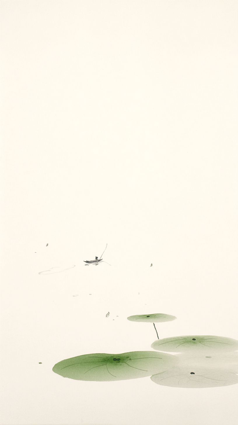 Ein minimalistisches chinesisches Tuschebild, das eine sanfte grüne Atmosphäre zeigt