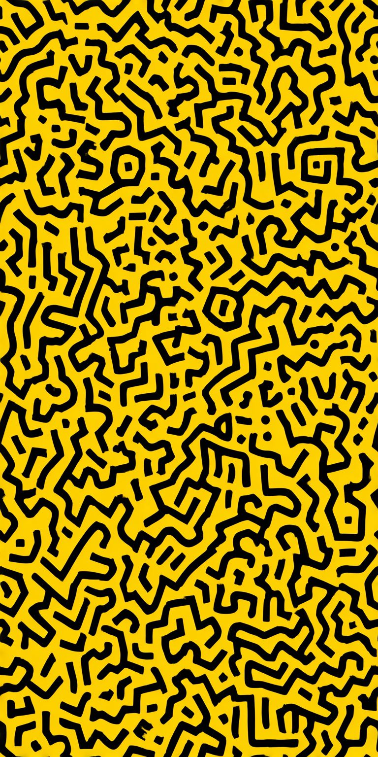 黄色和黑色的波浪线条图案灵感来源于基思·哈林的风格