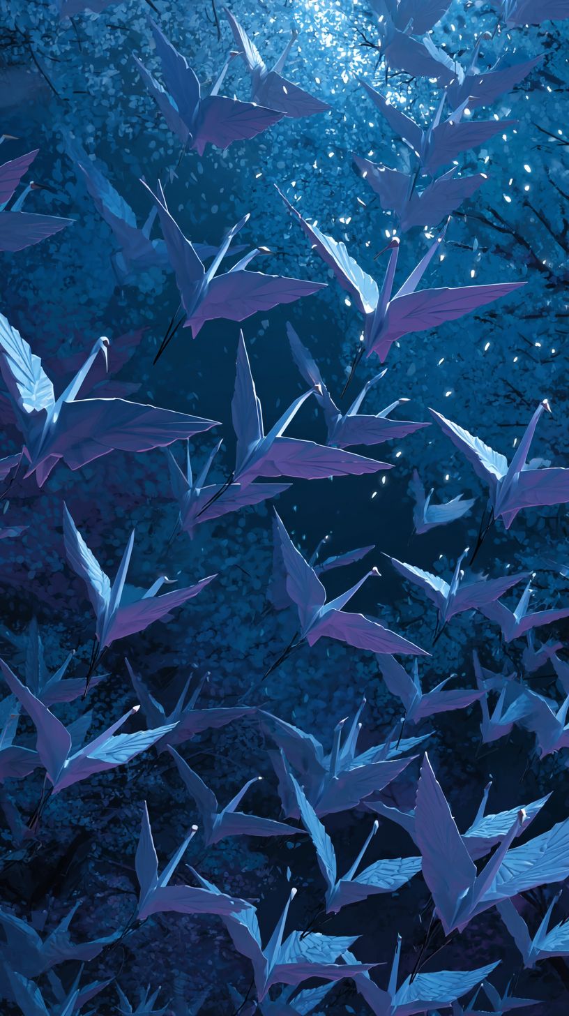 سرب من طيور الكران الملونة تتغير إلى طيور حقيقية أثناء الطيران