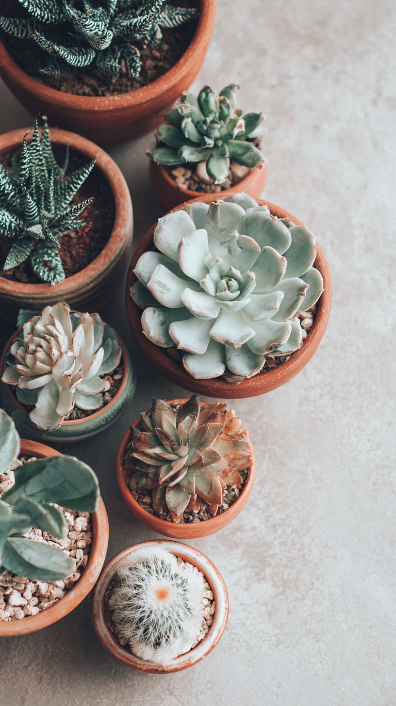 簡約的石蓮花及其他多肉植物的安排