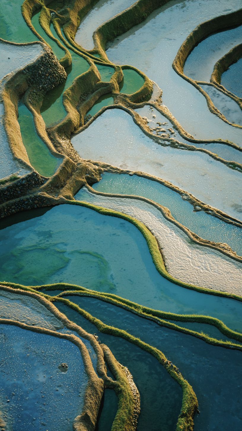 Vietnamese or Philippine rice terraces reflect the sky
