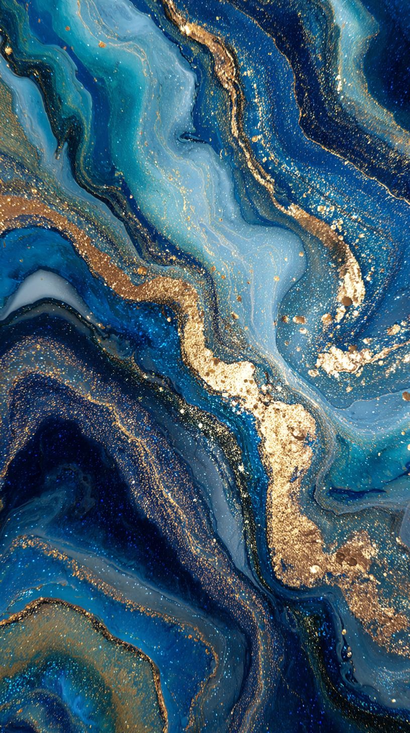 Técnica de arte fluído abstrato com padrão de mármore em azul marinho profundo