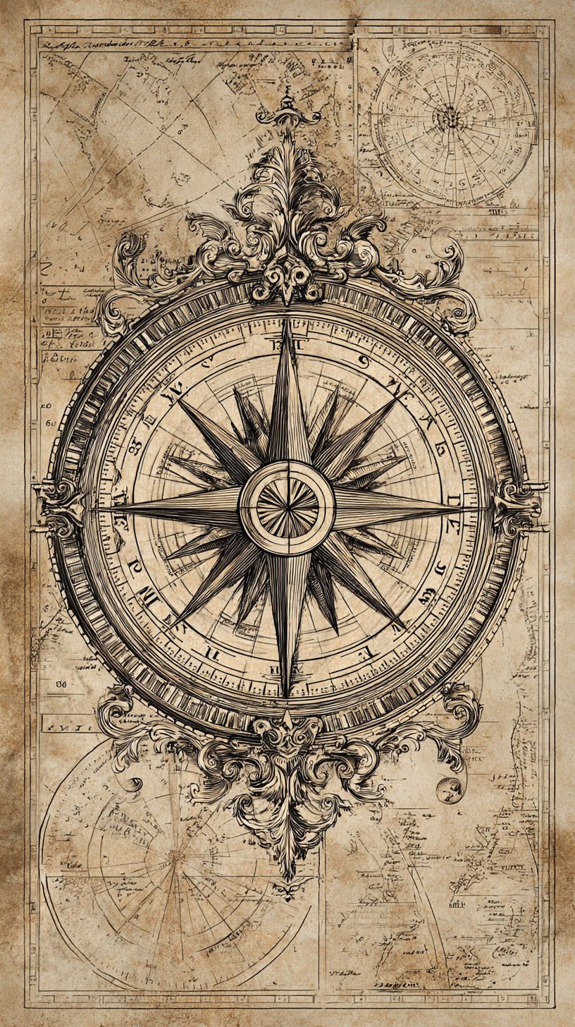 Viktorianische antike Kompassrose mit kunstvollem Scrollwerk