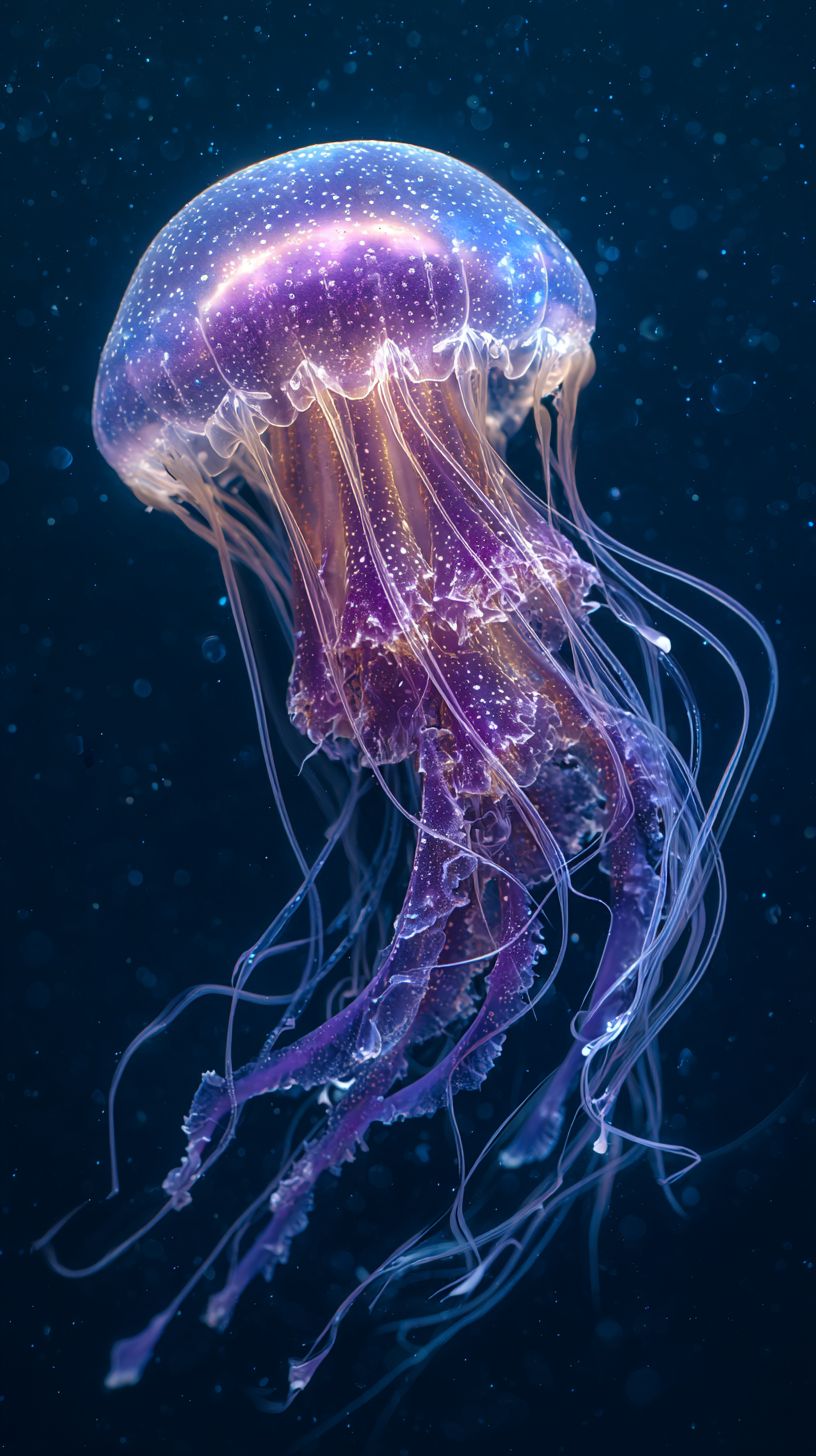 Medusa bioluminiscente flotando en el campo estelar