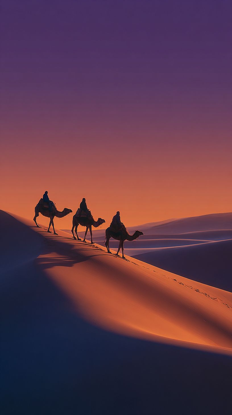 沙漠黃昏時分的沙丘輪廓