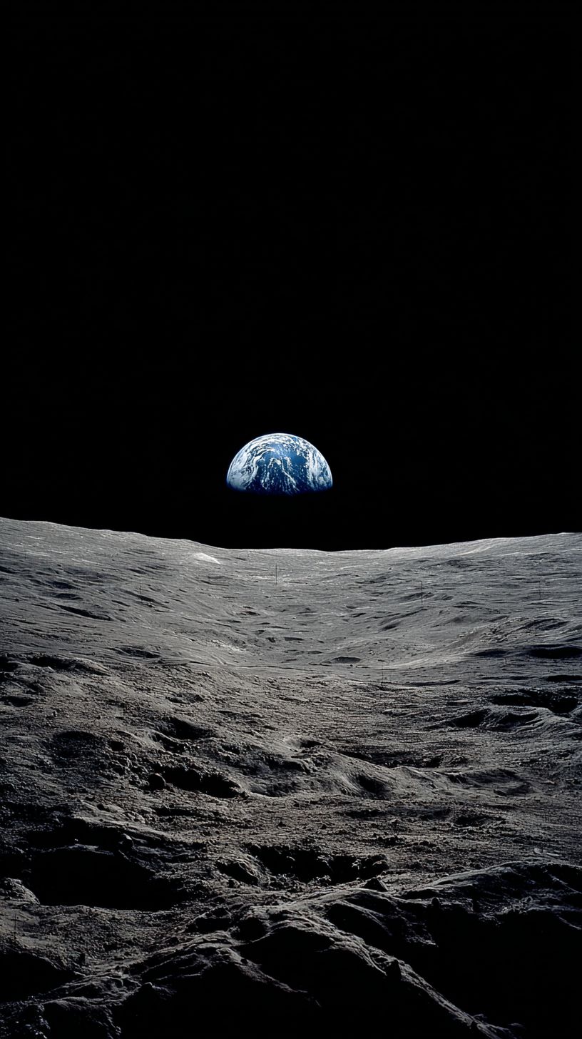 우주인이 달 표면에서 지구가 떠오르는 모습을 봄