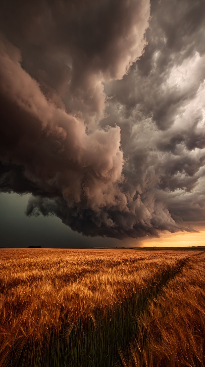 Una tormenta supercelular sobre un campo de trigo dorado