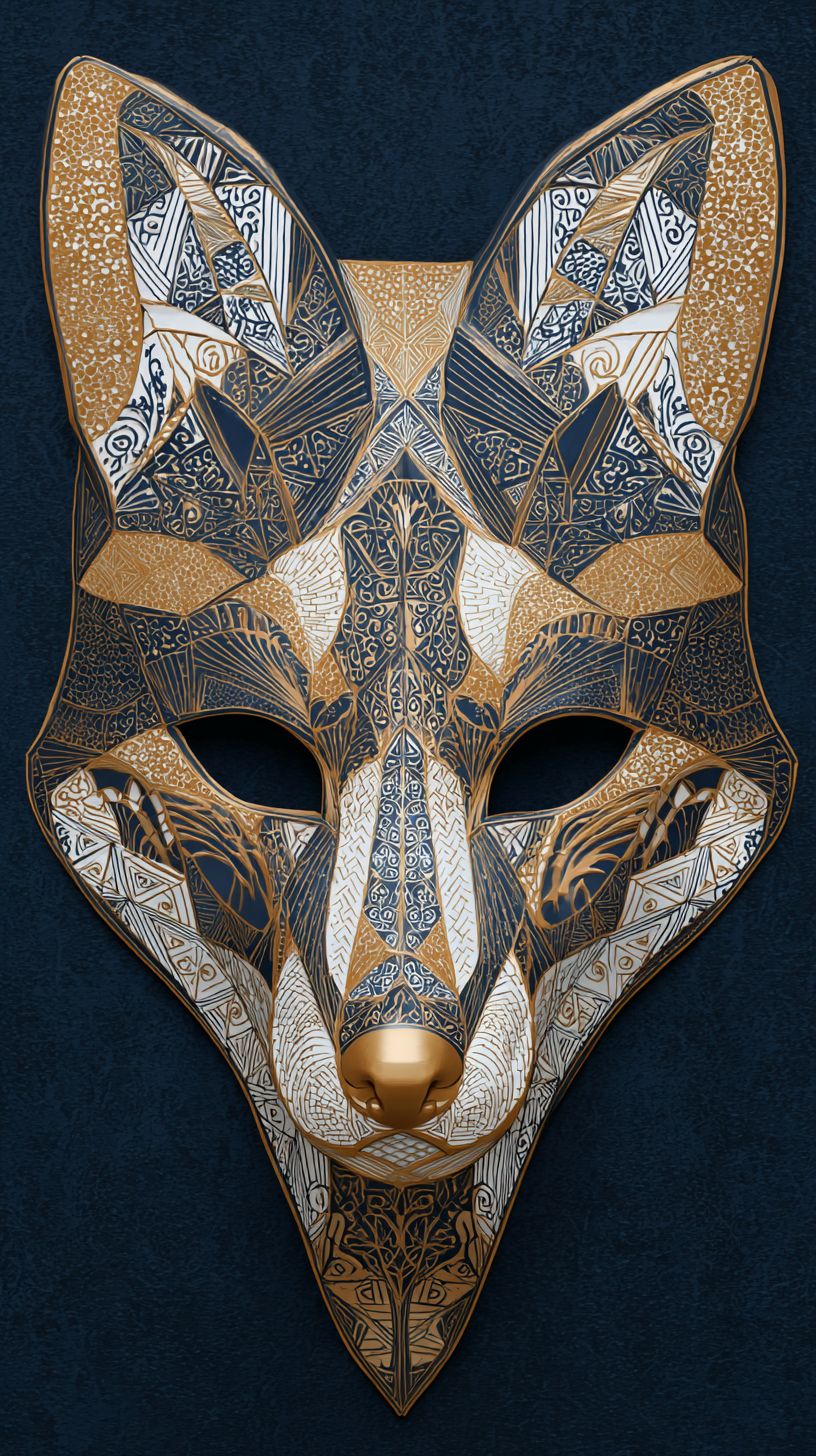 Máscara de raposa geométrica, máscara japonesa kitsune com padrões geométricos