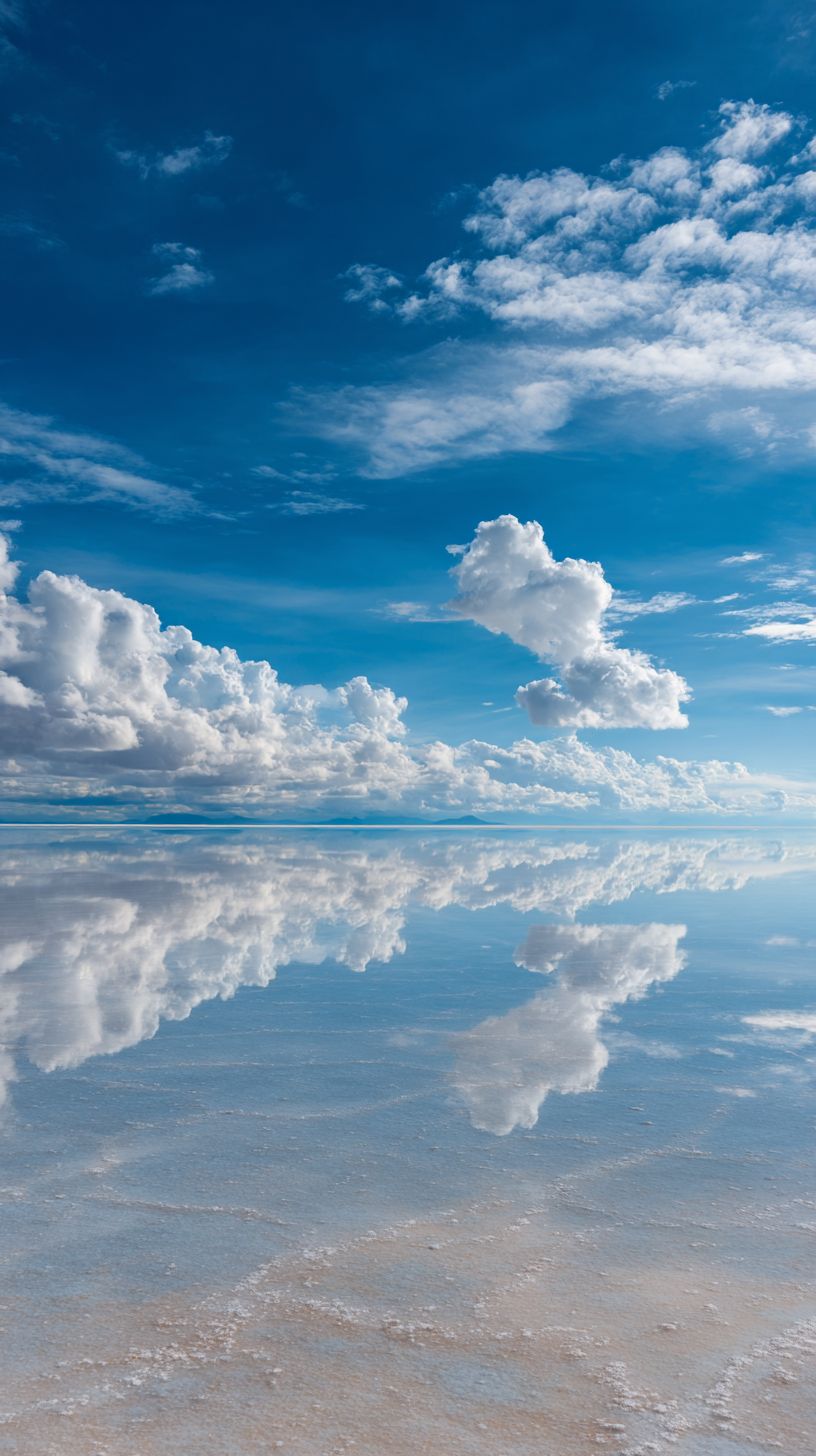 Salar de Uyuni is the world's largest salt flat reflecting a surreal landscape of sky and clouds