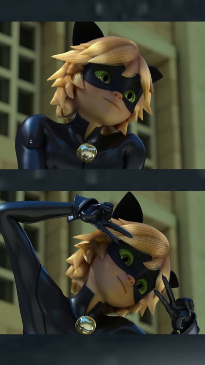 A confident and playful cat-eared boy with blonde hair and green eyes in an urban background