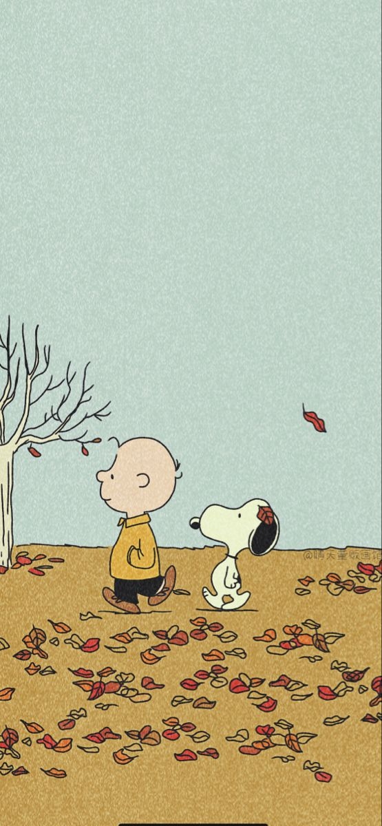 Der Herbst-Hintergrund von Snoopy und Charlie Brown zeigt den klassischen Peanuts-Comica-Stil