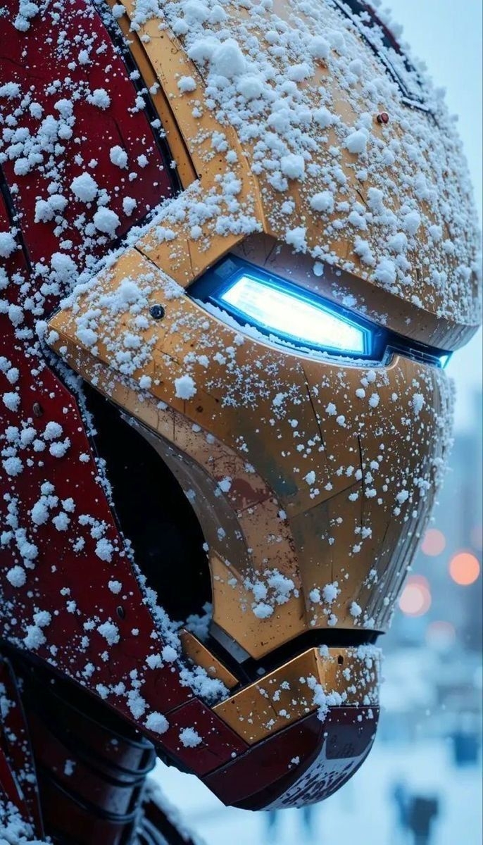 雪中鋼鐵俠壁紙展現金紅戰甲與柔軟落雪的融合
