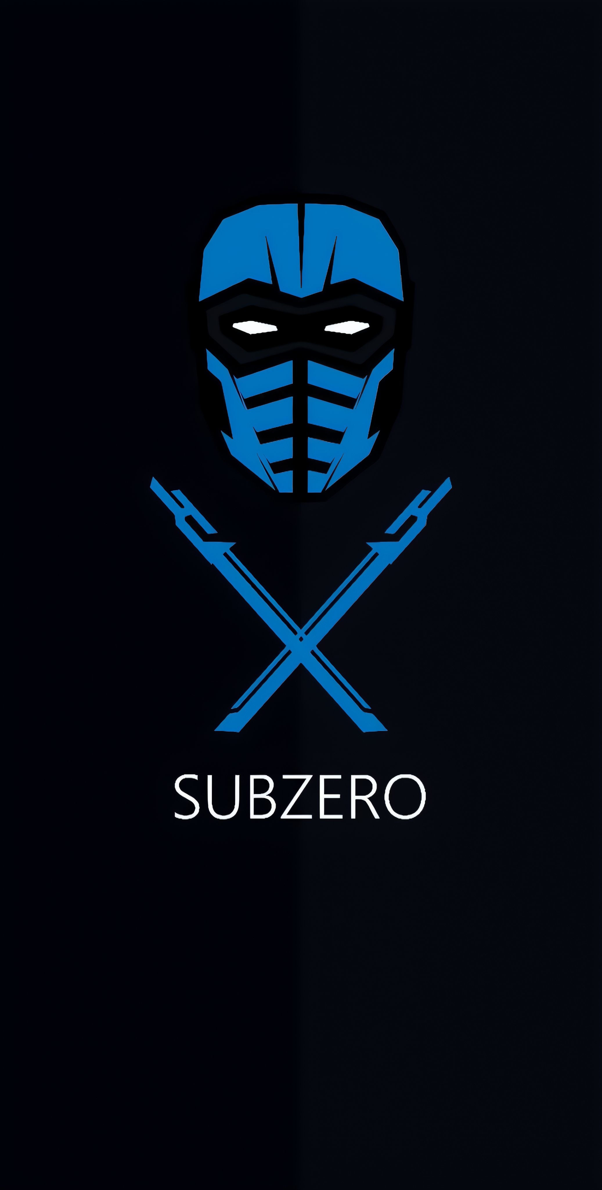 Ilustración minimalista de una máscara de ninja azul sobre un fondo negro