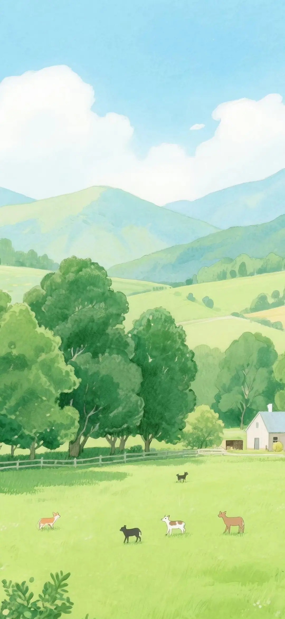 Watercolor style ranch landscape
