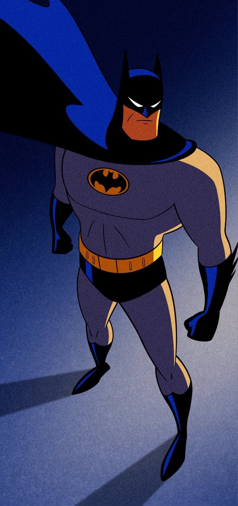 Una ilustración de Batman en un estilo animado clásico que muestra su pose heroica