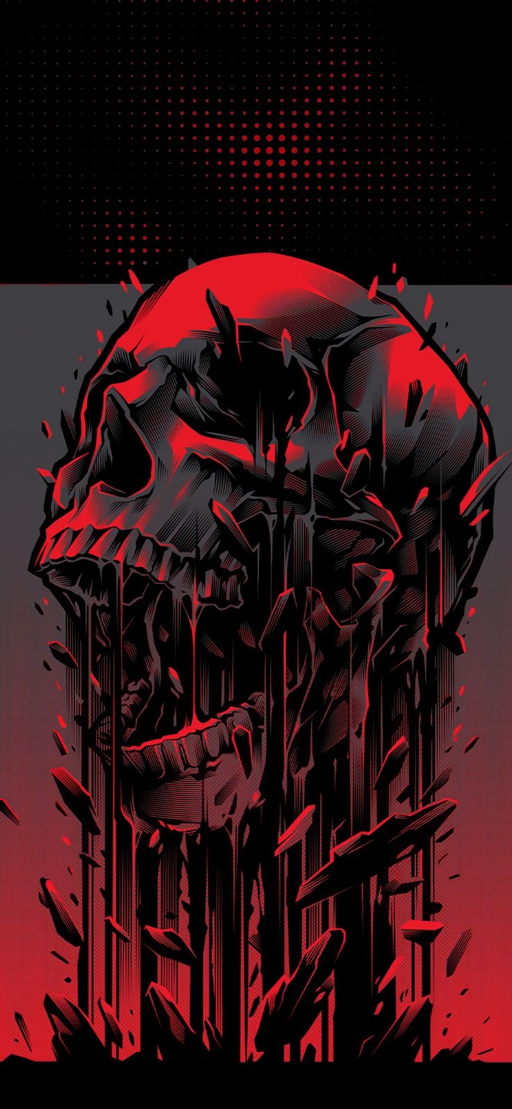 The black and red abstract face outline merges glitch art and cyberpunk aesthetics