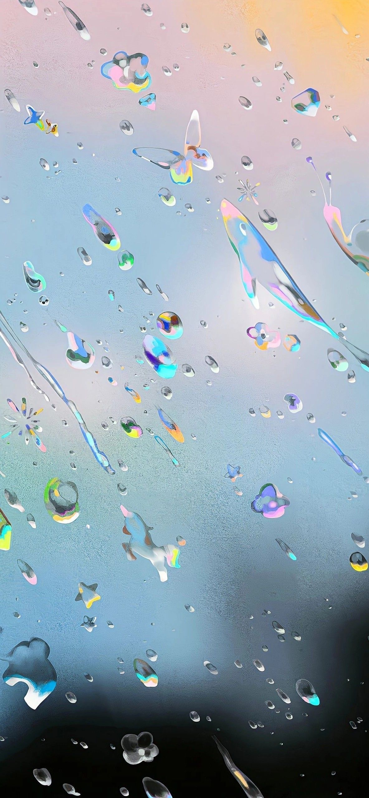 雨滴ガラス壁紙はピンクブルーのグラデーションと夢のような光の影を表現しています