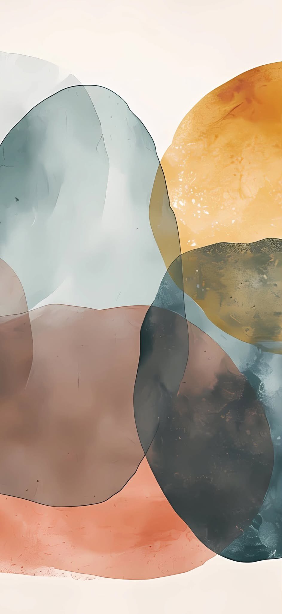 This is a flat art piece where organic pebble-like shapes overlap to create a harmonious calming composition