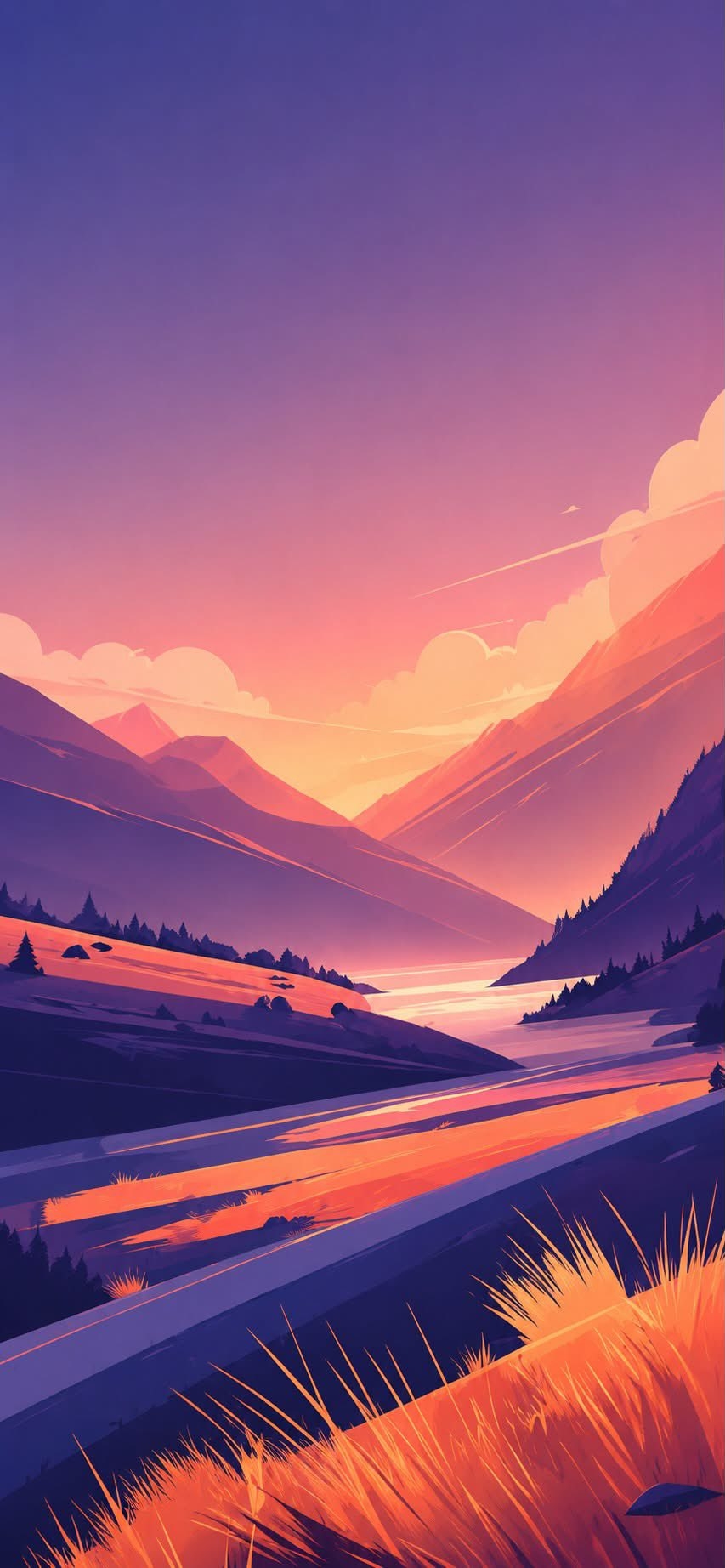 Same landscape composition reimagined as dramatic sunset