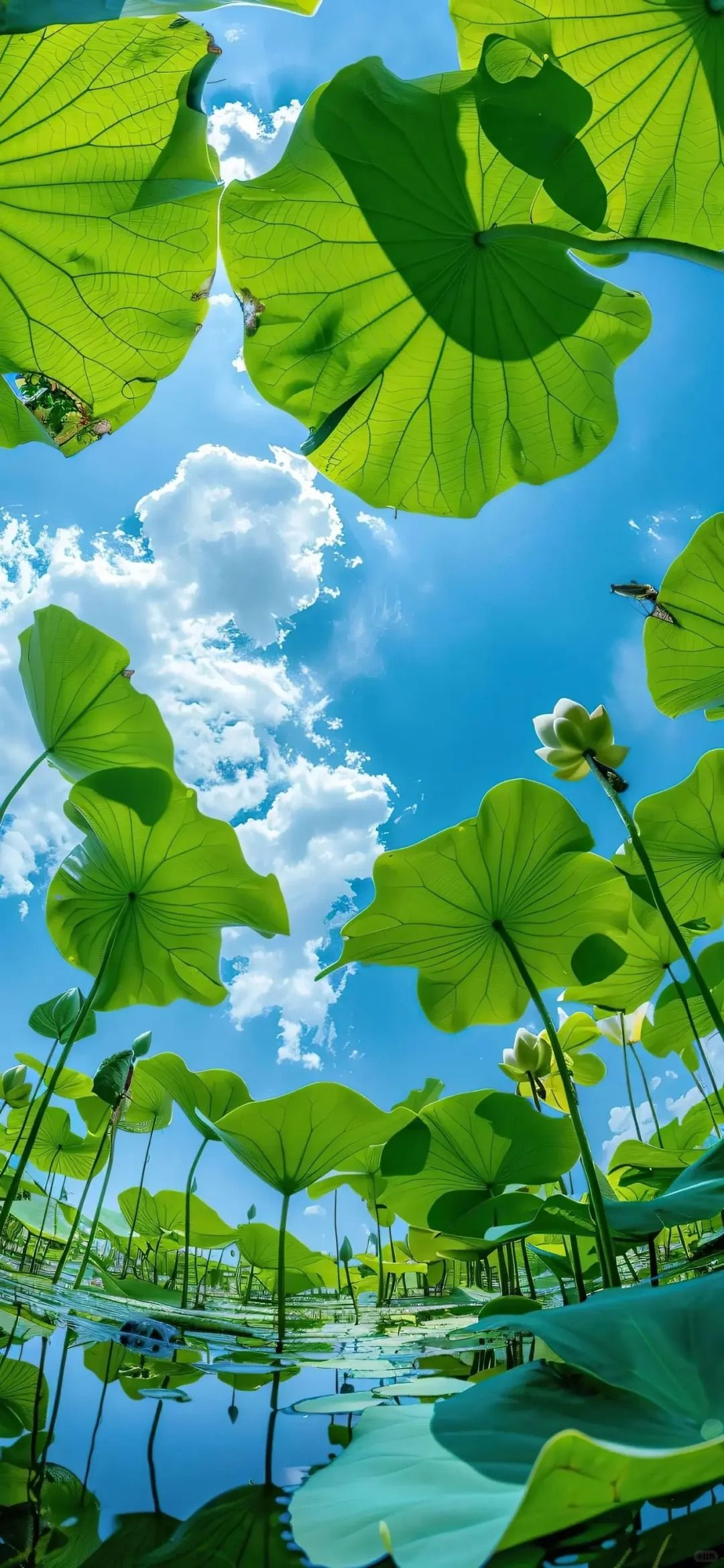Fresh summer lotus pond wallpaper, perfect for eye protection on mobile