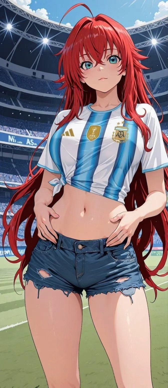 Red-haired girl wearing Argentina blue and white striped jersey anime wallpaper