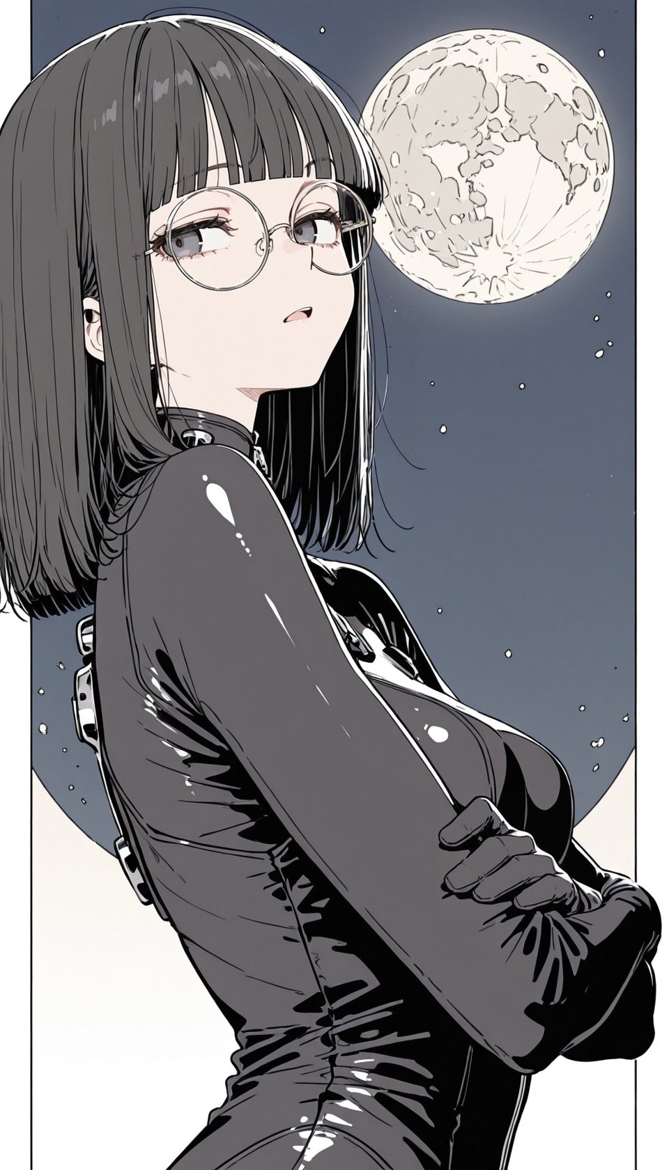 Esta es una ilustración de manga japonés moderno que combina tonos oscuros con diseño de personajes de anime contemporáneo