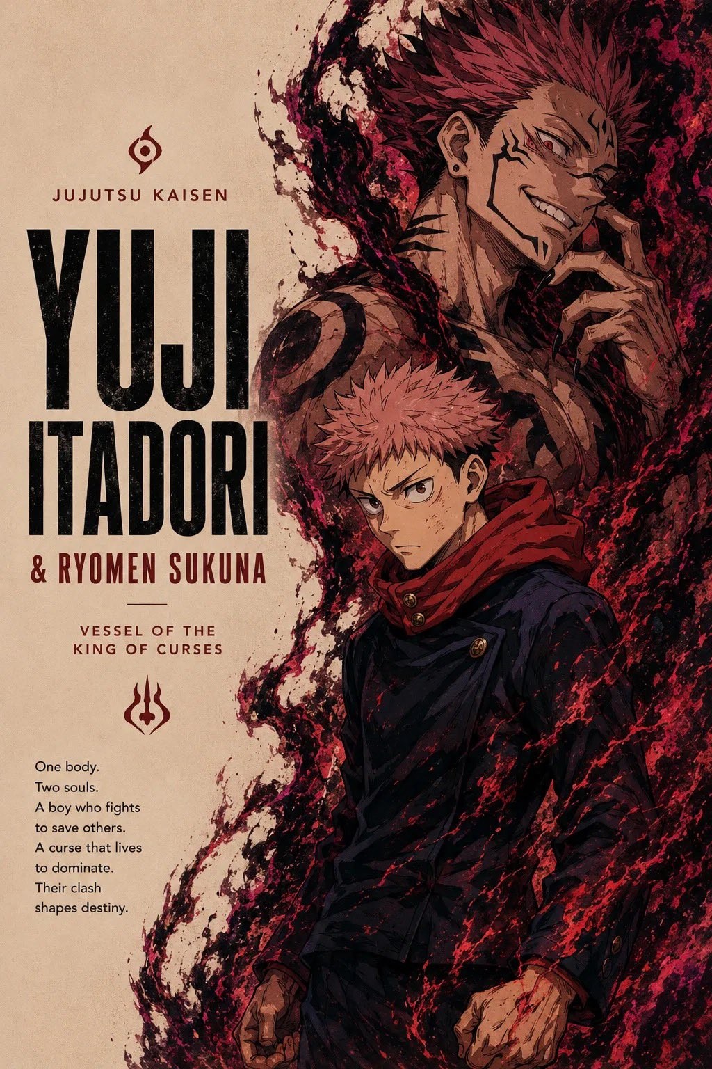 Jujutsu Kaisen wallpaper shows Itadori Yuuji confronting Ryomen Sukuna